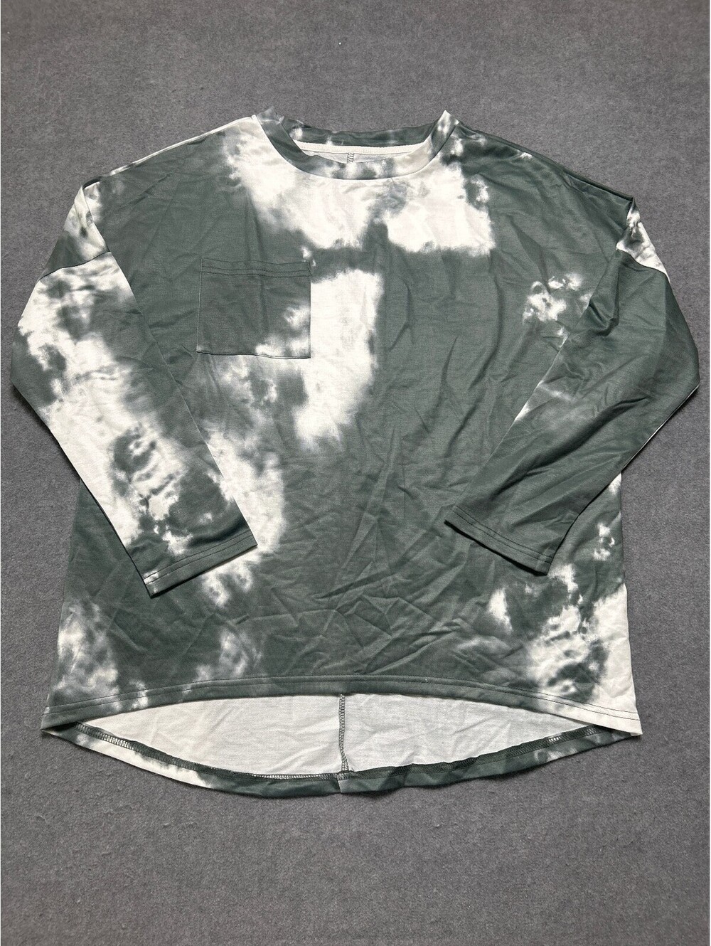 Women's Tie Dye Long Sleeve Pocket Top Green White High Low Hem Size Small